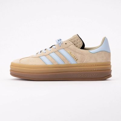 adidas Women Gazelle Bold Stone Khaki / Crystal Sky / Gold Metallic 26