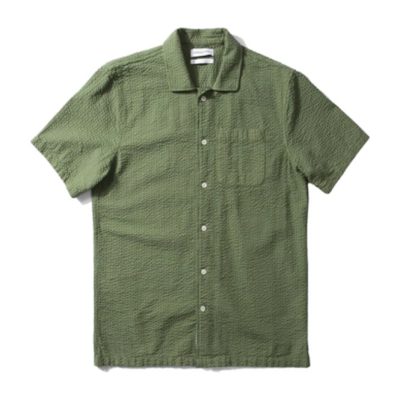 Edmmond Studios Men's Seersucker SS Plain Khaki Shirt