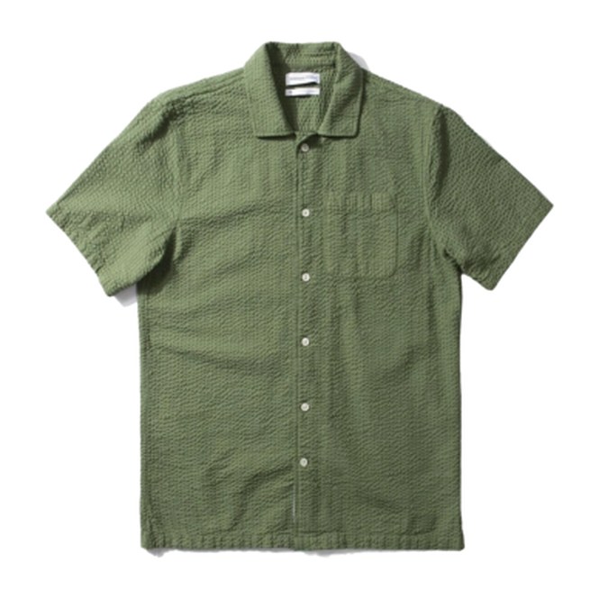 Edmmond Studios Men's Seersucker SS Plain Khaki Shirt