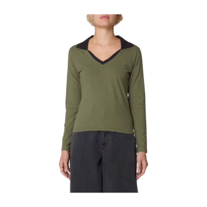 Long Sleeve T-Shirt Obey Women Medea Collared Olive