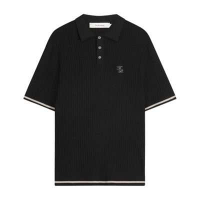 Polo Shirt Filling Pieces Unisex Fine Knit All Black