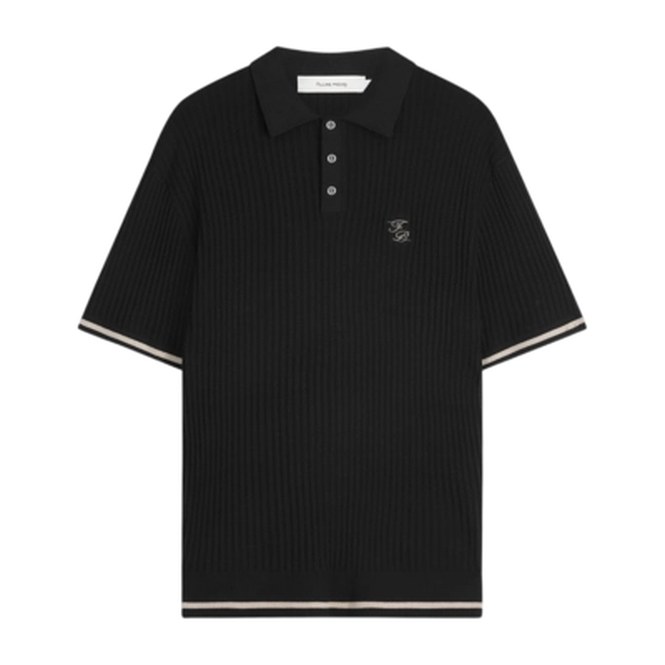 Polo Shirt Filling Pieces Unisex Fine Knit All Black